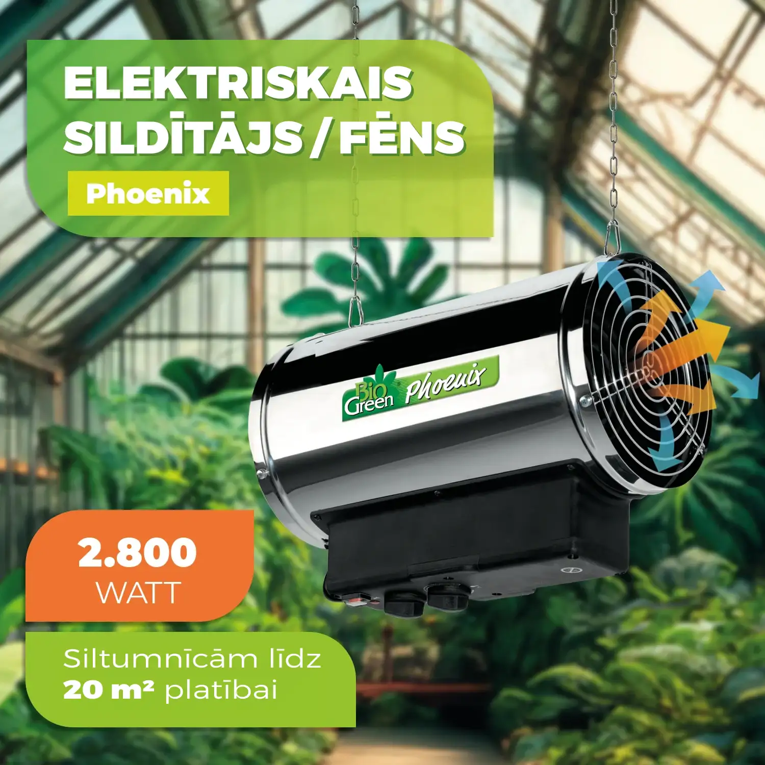 Electric Greenhouse Heater & Fan with Manual Thermostat PHOENIX, 2800 Watts
