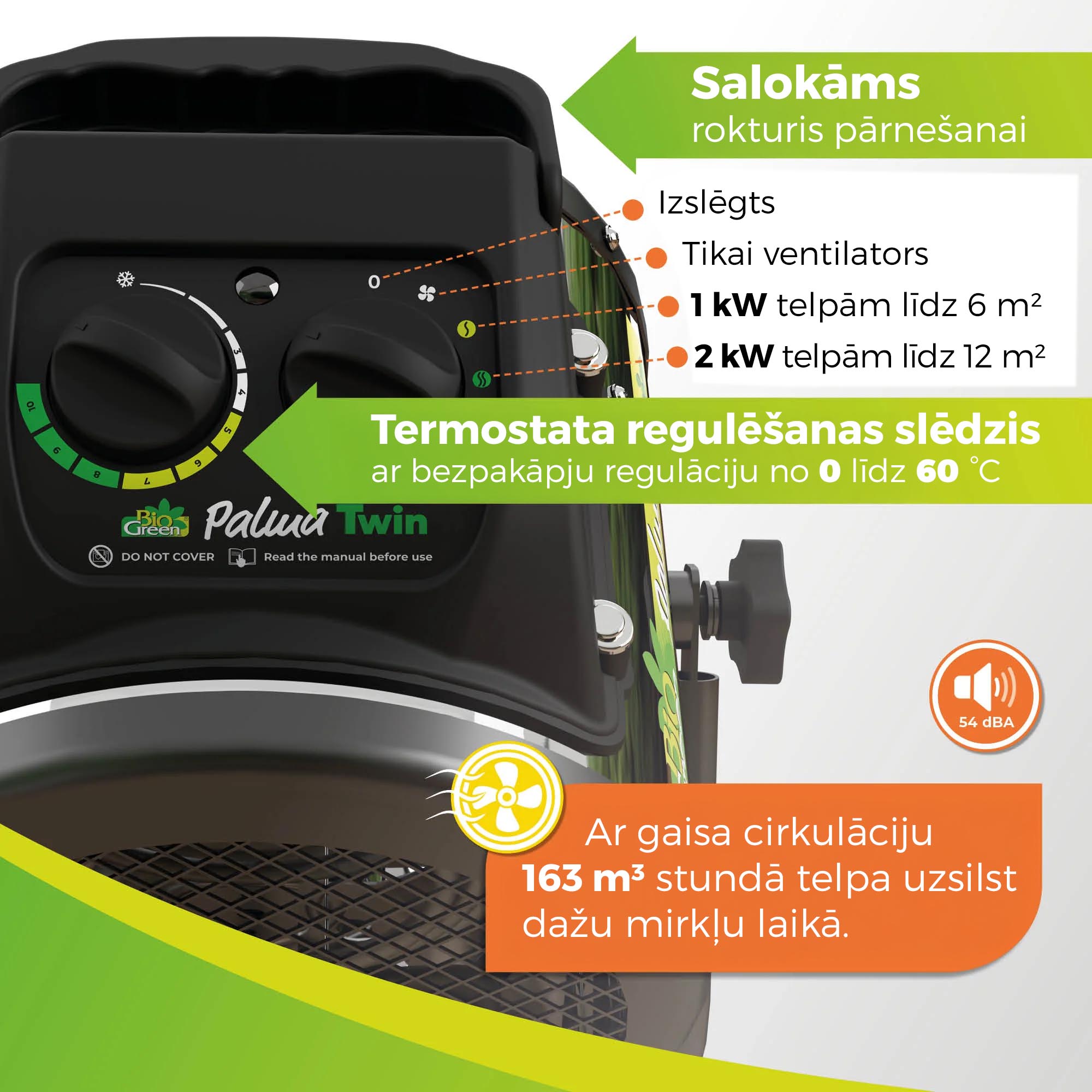 Greenhouse heating "Palma Twin" with a digital thermostat 1000W/2000W